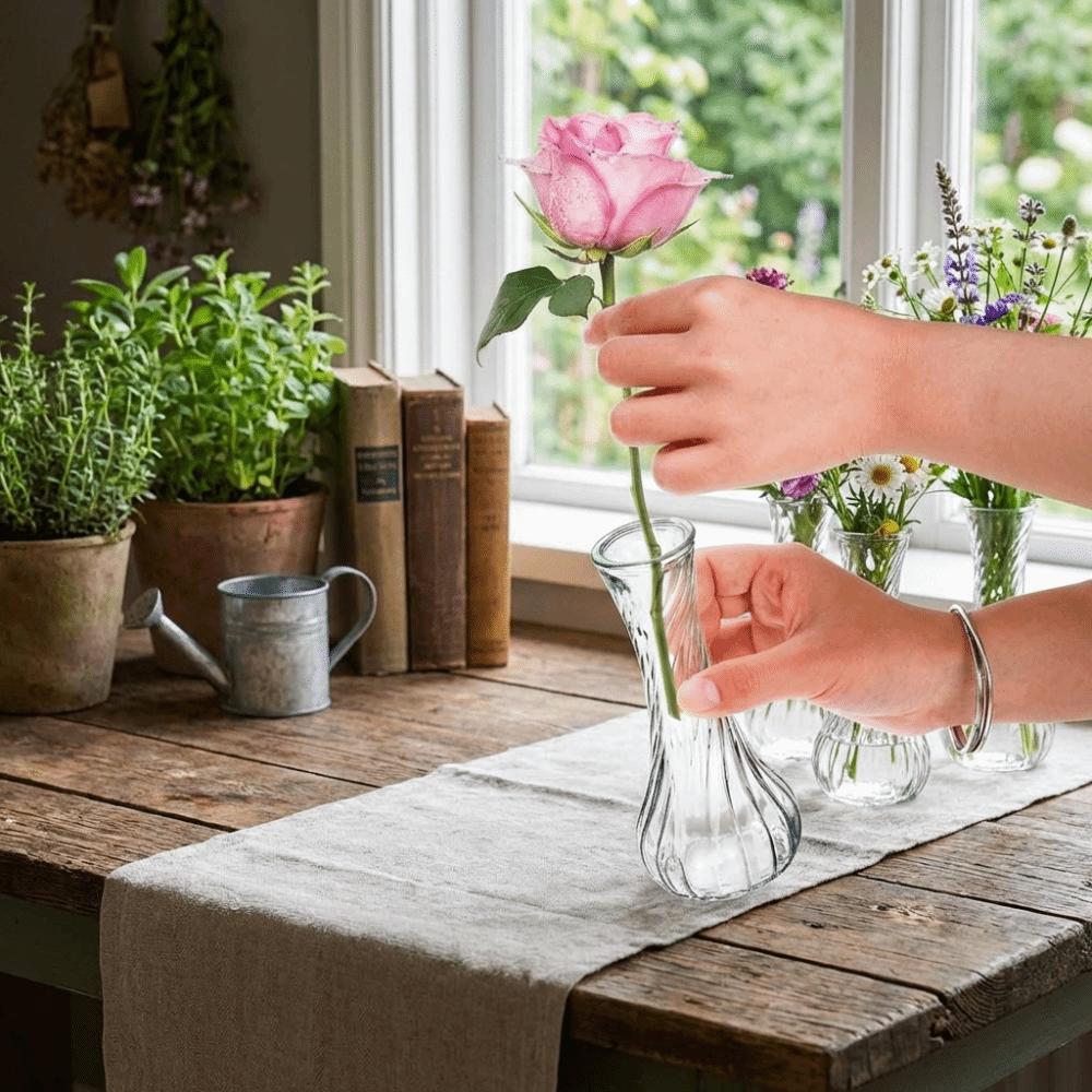 6PCS Transparent Mini Glass Vase Vintage Flower Holder Minimalist Clear Flower Vases  Wedding Decor