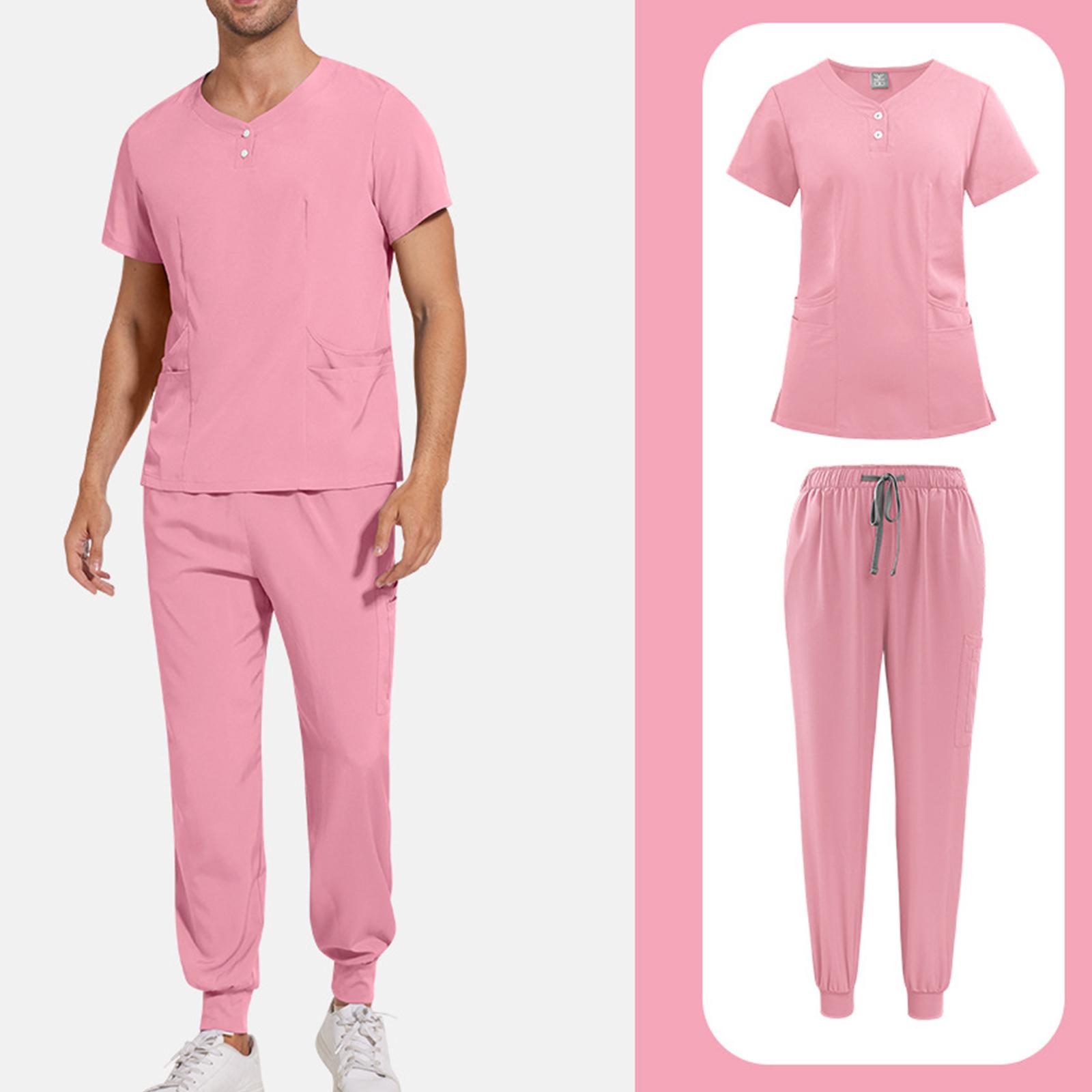 

Мужской удобный и повседневный однотонный комплект защитного костюма с брюками с короткими рукавами XL розовый