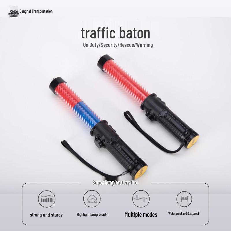 

LED Light-Up Traffic Control Baton - Glow Stick with Flashing Stop Sign for Security and Safety Patrols Battery (Excl. Batteries) Red & Blue 54CM
