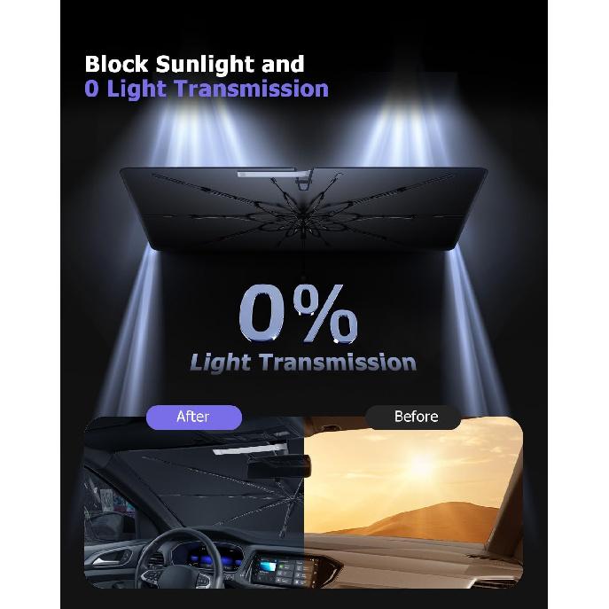 2025 Upgrade Car Windshield Sun Shade Windshield Sunshade Umbrella [Star Fabric] Protect Car from Sun Rays&Heat Damage Keeps Vehicle Cool, Spring