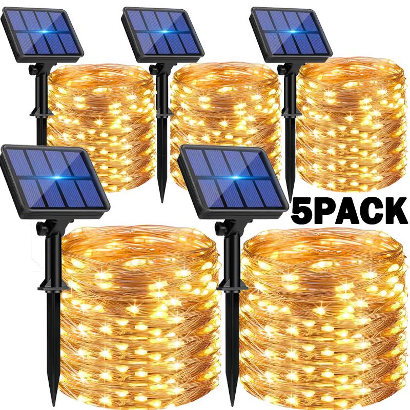 1 2 3 4 5Packs Solar Led Fairy Light Outdoor Christmas Lights 8Modes Copper Wire Lights Waterproof Garden Tree Patio Decor