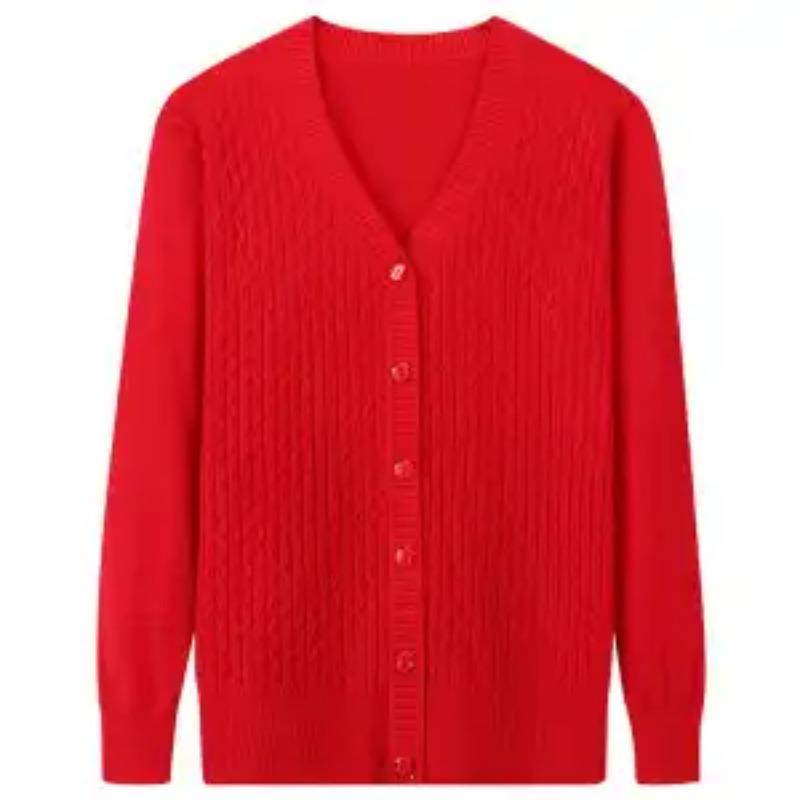 Button Long-sleeved Solid Color Cardigan Thread Sweater Jacket V-neck Fashion Top