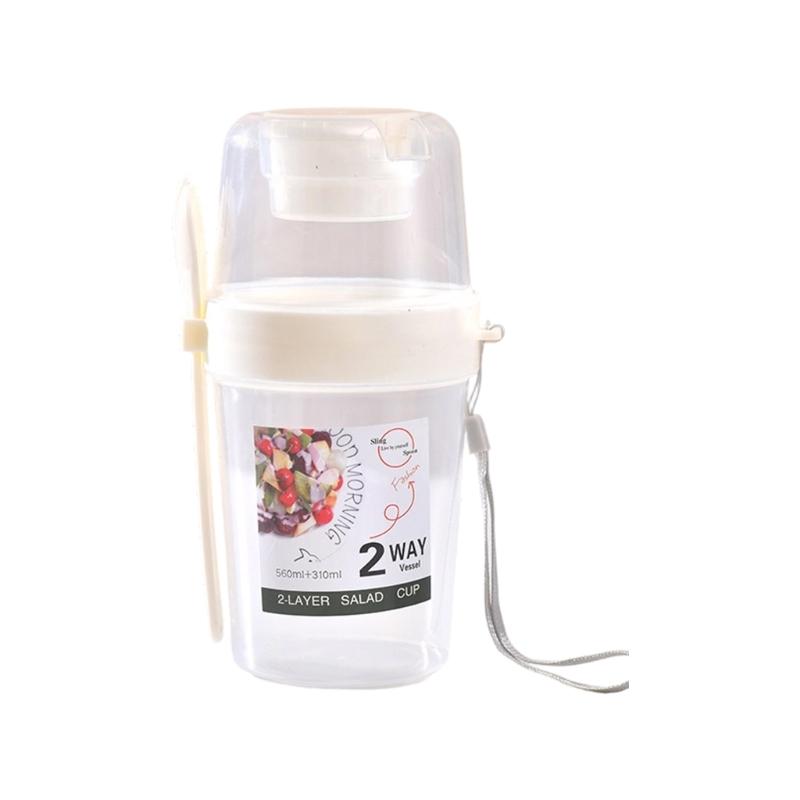 Portable Double Layer Salad Cup Leak Proof Seal Convenient Design for Travel Meals Office School Outdoors Activity