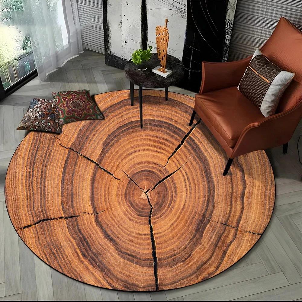 Latest 3D Color Wood Grain Lines Round Area Rug Carpet Rug for Living Room Bedroom Sofa Child Playroom Decor Pet Non-slip Gift