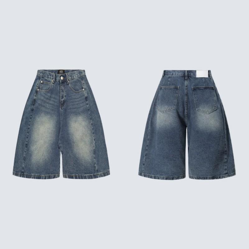 Vintage Washed Wide Leg Denim Shorts High Waist Faded Loose Fit Streetwear