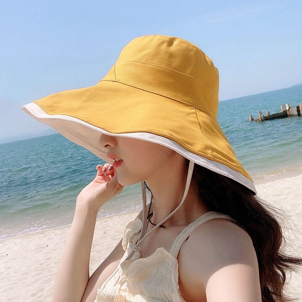 Broad-edged Double-sided Wear Fisherman's Hat Soft Women Sun Cap Portable Bucket Hat  Summer