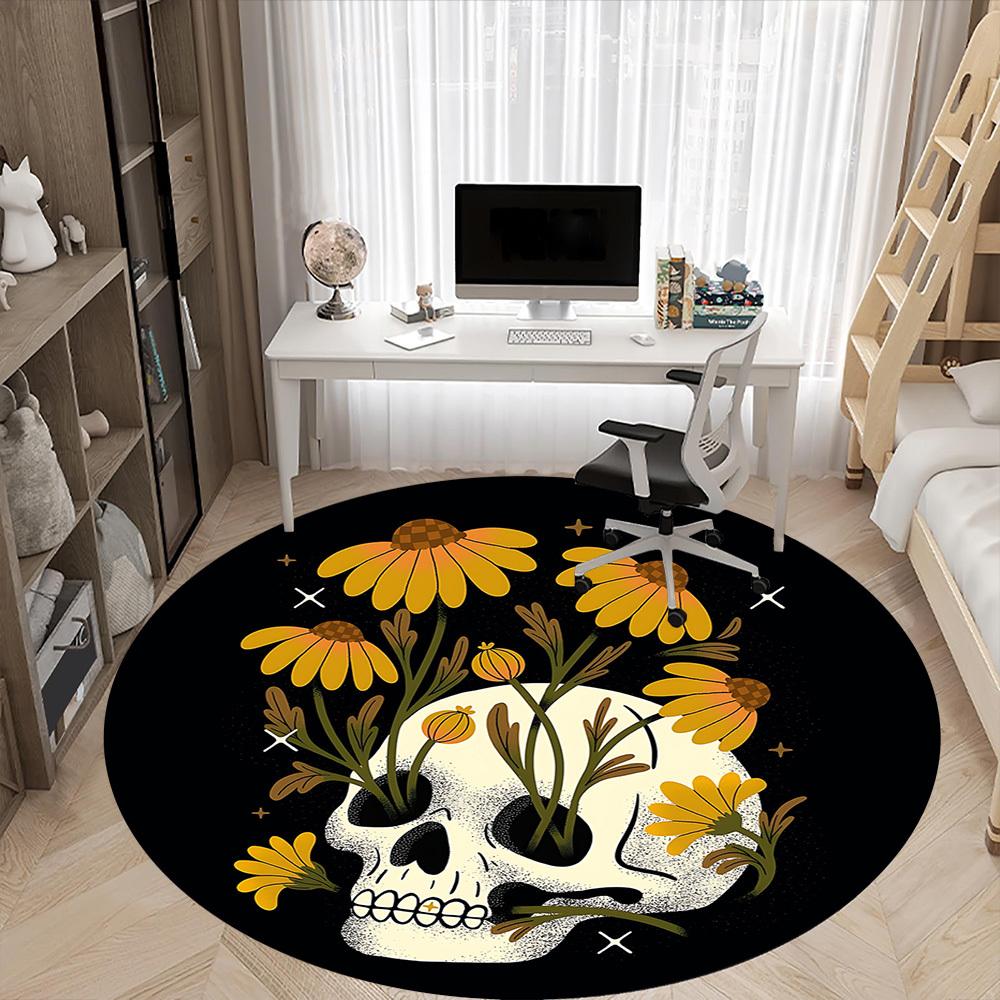1pz Tappeto Rotondo Teschio per Ufficio, Tappetino Adatto per Ufficio, Sotto Sedie da Ufficio, Camera da Letto, Soggiorno, Decorazione per la Casa, Decorazione per la Stanza