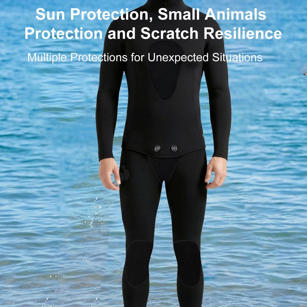 Men S 2Pcs Wetsuit Set 3mm Thermal Neoprene Spearfishing Hooded Diving Suit for Surfing Swimming