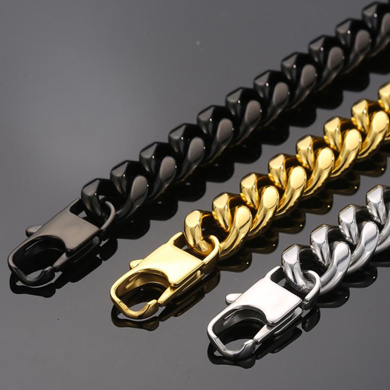 Classic 12MM Men's Cuban Link Chain Bracelet Men High Polished Solid 316l Stainless Steel Bracelets Jewelry Accessory for Male