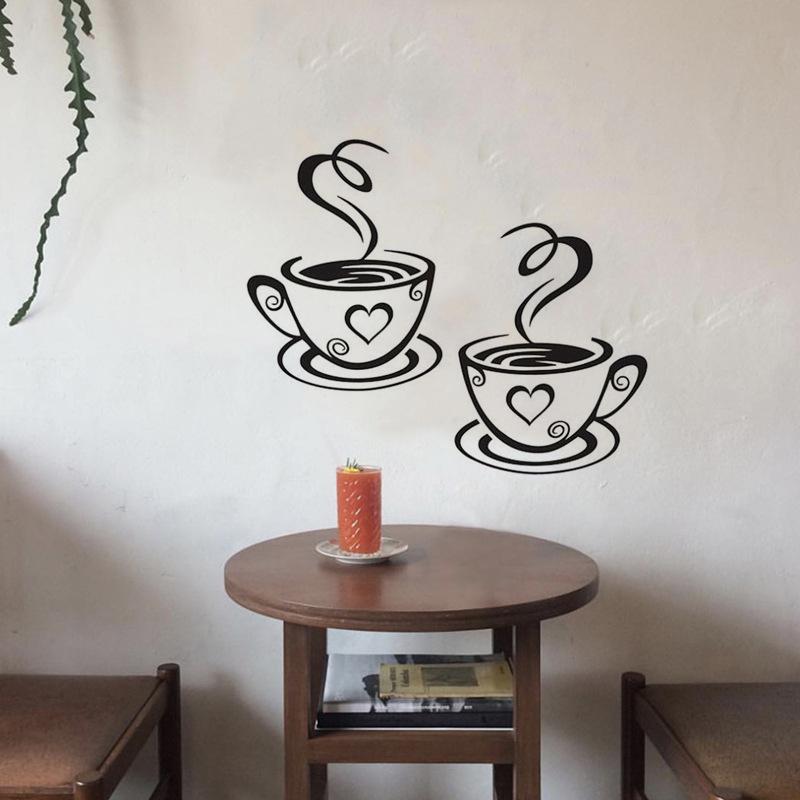 Coffee Cup Wall Sticker Creative Kitchen Decor Background Removable Self-Adhesive Wall Decal