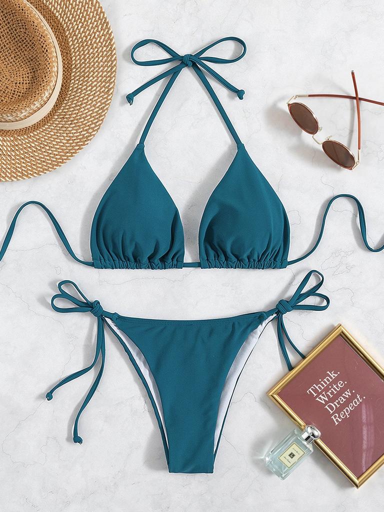 New multi-color neck strap hot spring bikini sexy split swimsuit