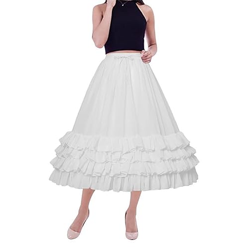 [Housaku Co., Ltd.] Colored Pannier Petticoat Hoop Skirt Victorian Dress Crinoline Underskirt Lolita Pannier (Midi Length White)