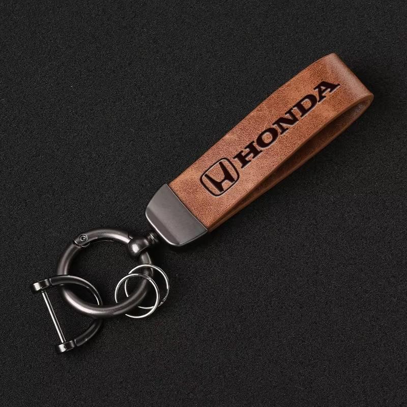 Honda Car Logo Key Chain Metal Leather Keyring Auto Keychain For Honda Pilot Odyssey Civic HR-V Prologue ZR-V Passport Fit Freed SM1