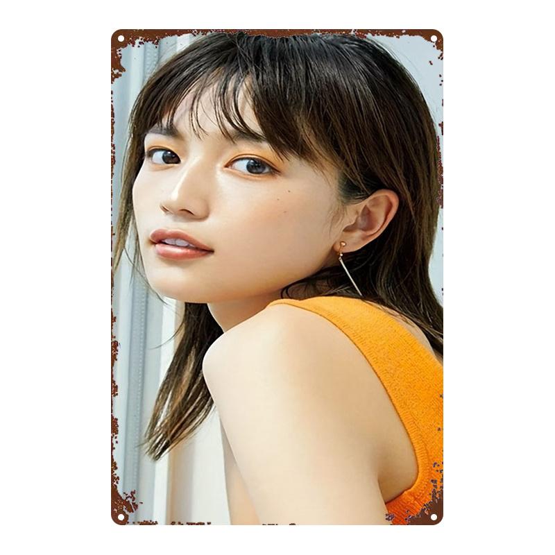 D Retro Metal Sign Japanese Girl Portrait Orange Top Vintage Beauty Wall Art Home Decor 20x30cm(7.8x11.8inch)