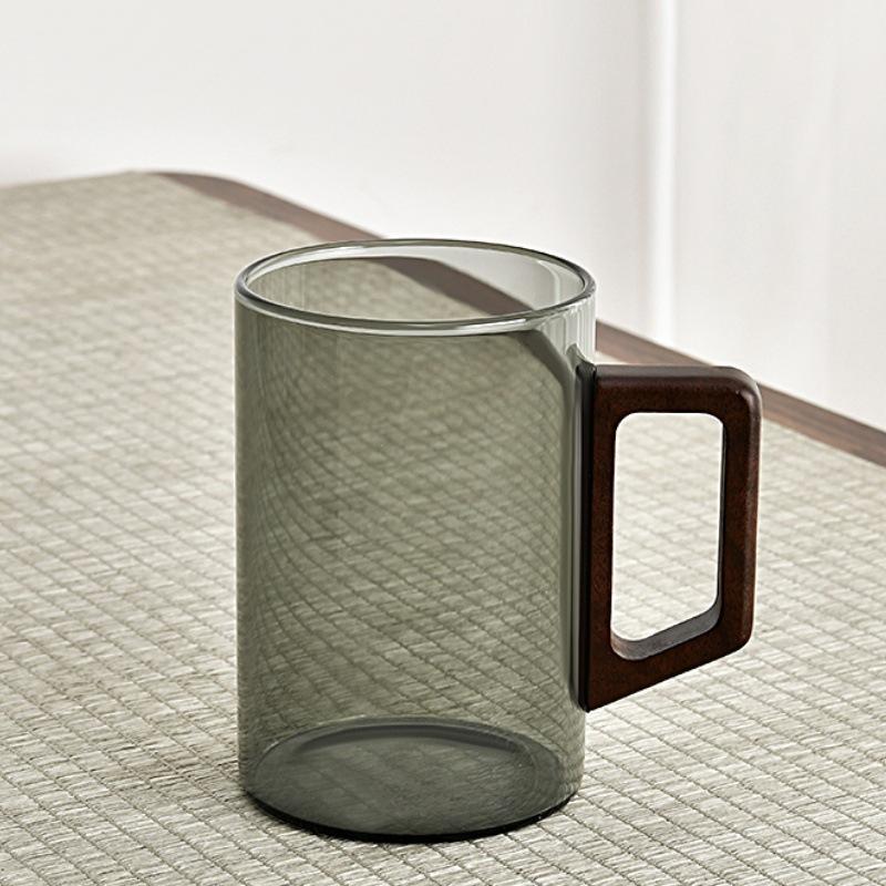 Thickened high temperature resistant glass tea cup Household Japanese transparent green tea cup Office anti-scalding wood handle cup