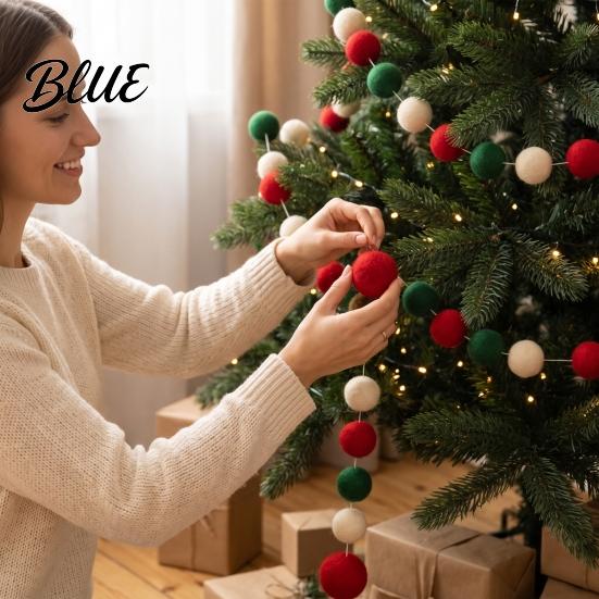 Hanging Festive Ornament 78.8 Inch Christmas Pom Garland, Red Green White 20/30 Pompom Wall Window Balls Garland Ornaments for Xmas Tree, Fireplace,