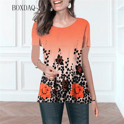 3D Floral Printed Women Casual T-shirts Short Sleeve Summer Street Gradient Ladies T Shirt Flower Graphic Round-Neck Female Tops