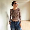 The New Tulle Sexy Leopard Print See-through Fitted Long-sleeved Base Layer Is Suitable for Women To Wear Outside