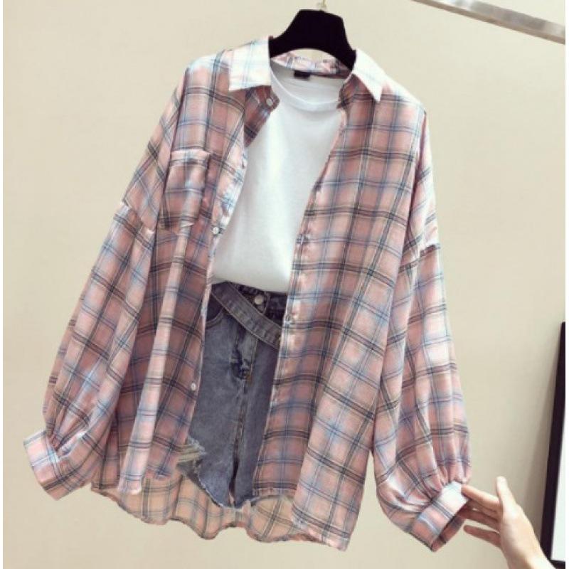 Women's Spring 2023 Korean-Style Sunscreen Plaid Shirt - Fashionable Net Red Fairy Jacket