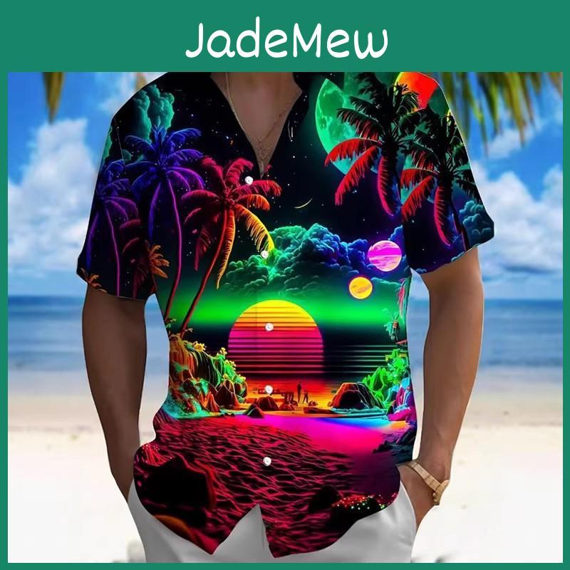 Leisure New Hawaii Springsummer Fashion Street Walk Tourist Beach Printed Full Open Short Sleeve Button Shirt Quick Shipping