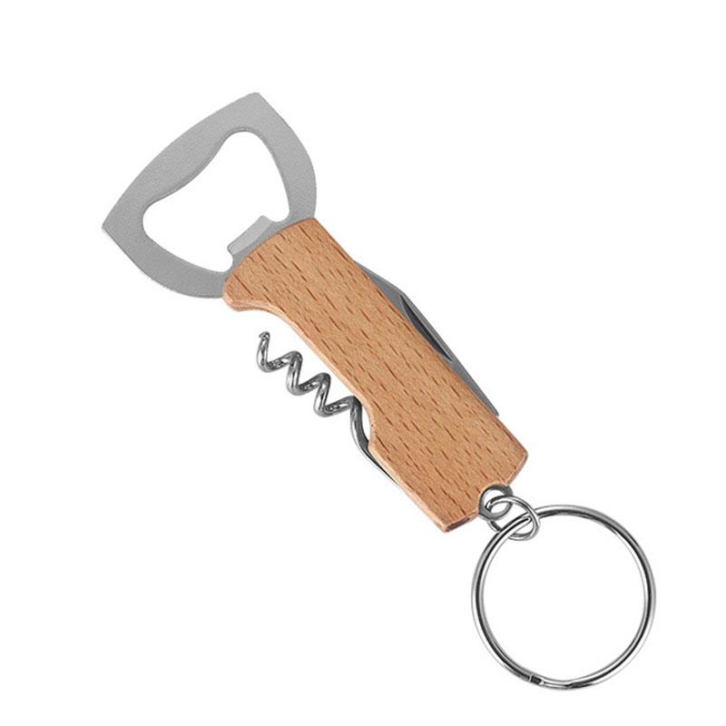 50Pcs Beer Bottle Opener Keyring Keychain Stainless Steel Multifunctional Wooden Handle Corkscrew Wine Opener Bar Party
