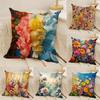 Anime Stunning Colorful Floral Pillow Case Natural Linen Double-Sided Printing Sofa Home Decor Cushion Cover