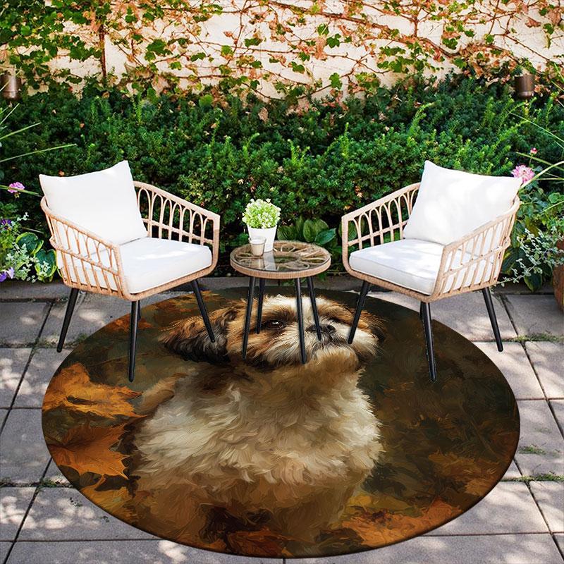 Vintage Shih Tzu Pattern Round rug,Carpet Rug for Living Room Bedroom Playroom ,Non-slip Floor Mat,Holiday Gifts and Birthday Gifts.