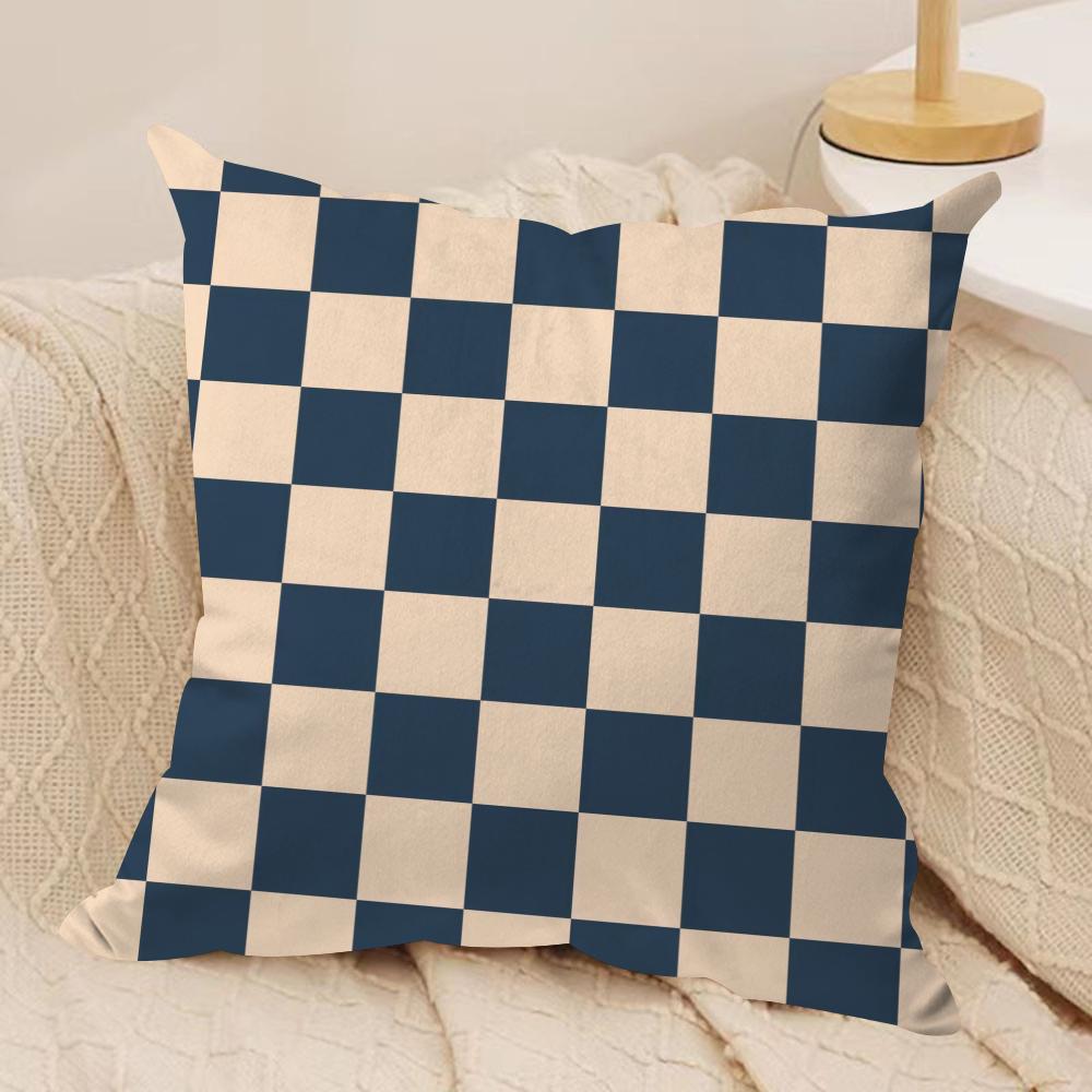 Checkerboard Plaid Cushion Cover Soft Plush Fabric Double-Sided Printed Sofa Cushion Cover for All Seasons Home Decor Gift