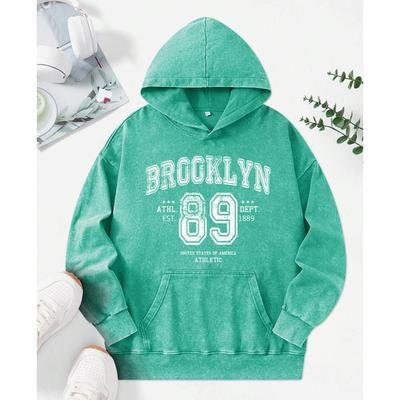 Felpa con cappuccio lavata da donna Brooklyn 89 Art Letter Prints Retrò Personalità Morbida Felpa con cappuccio Moda Cotone Felpe con cappuccio