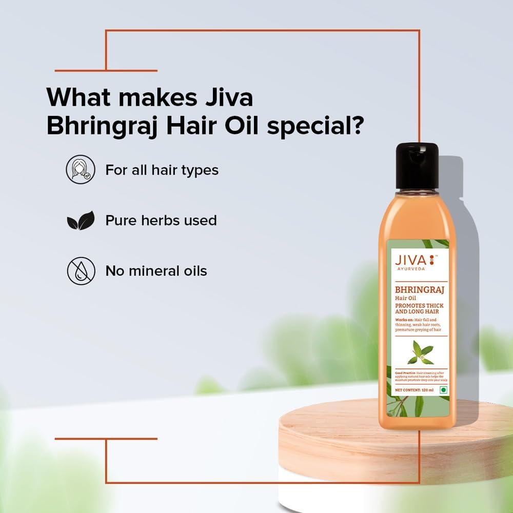 Jiva Bhringaraj Hair Oil 120 Ml Pack Of 3 For Nourished Hair And Natural Scalp Care With Ayurvedic Herbal Blend