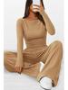 Asymmetrical Long-Sleeve T-Shirt & Wide-Leg Pants Casual Loungewear Set 2025 Autumn Collection