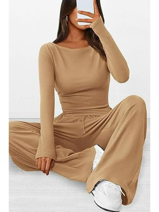 Asymmetrical Long-Sleeve T-Shirt & Wide-Leg Pants Casual Loungewear Set 2025 Autumn Collection