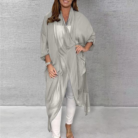 Top de verano holgado con cuello en V para mujer, ropa informal asimétrica de Color sólido para uso diario, blusa Vintage de talla grande con cuello vuelto, ropa femenina