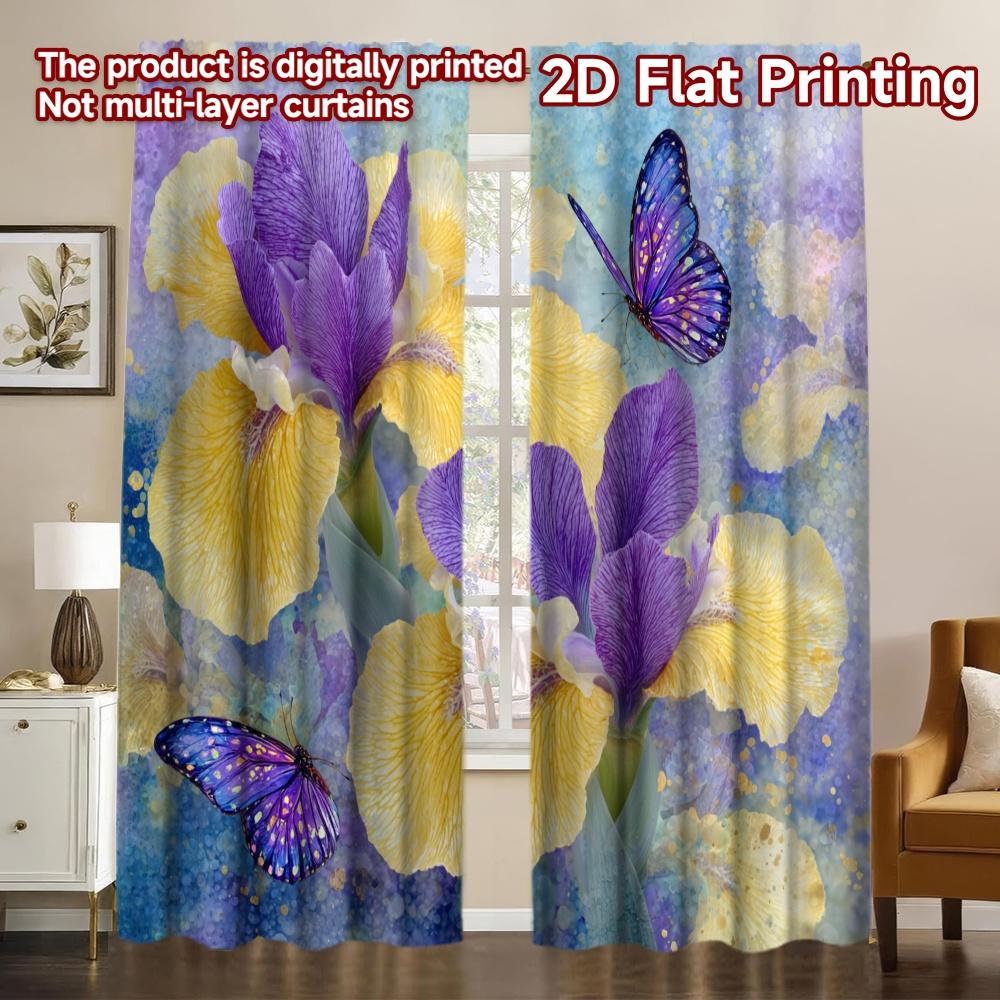 

2D FLAT PRINTING 2pcs Curtains (Without Rod) Spring Butterfly Garden Modern Creative Curtains Versatile Durable Polyester 100*130 Grommet Top 1pcs