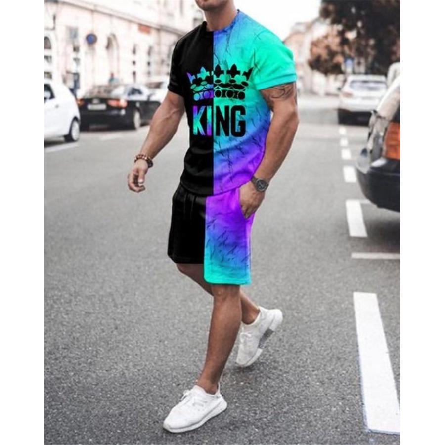 

Fashion Resort Style Men s T-Shirt Short Sleeve Shorts Two-Piece Set Summer 3D Print 6XL