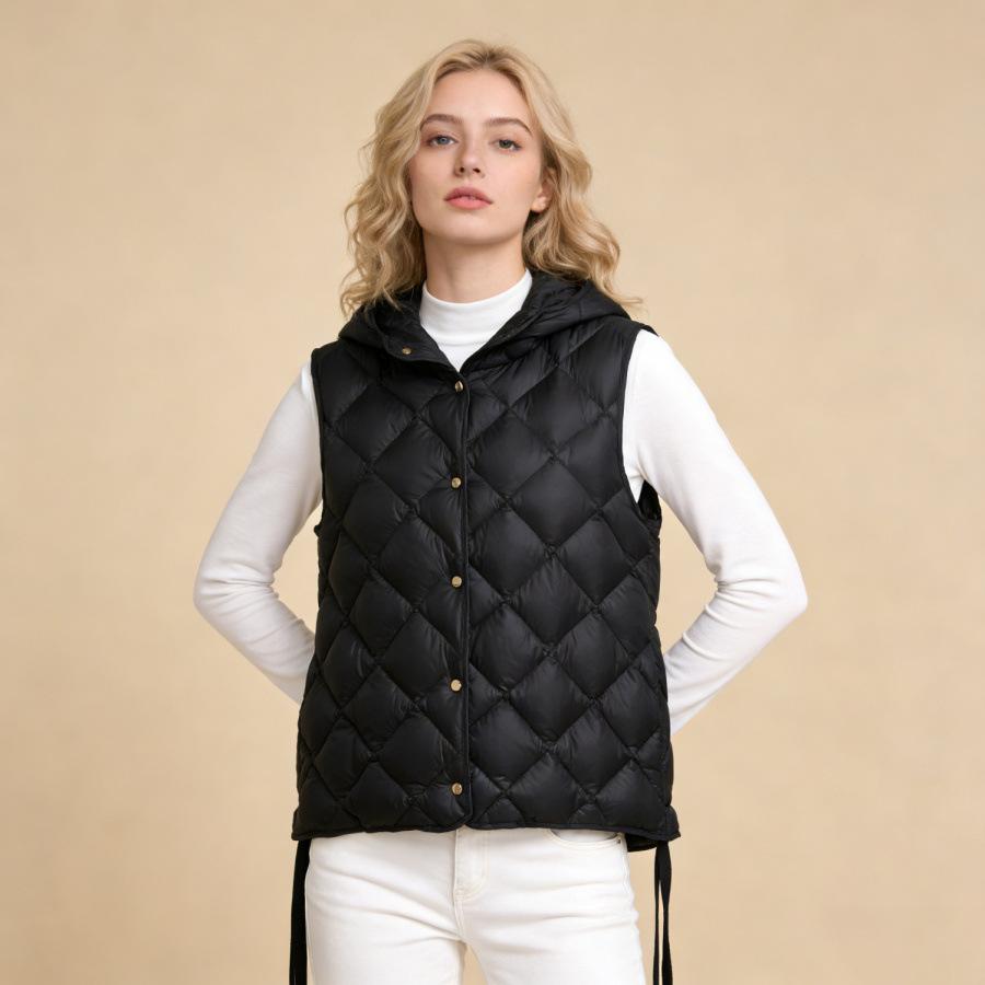 European and American style rhombus grid single-breasted webbing short white duck down down vest winter coat vest tide