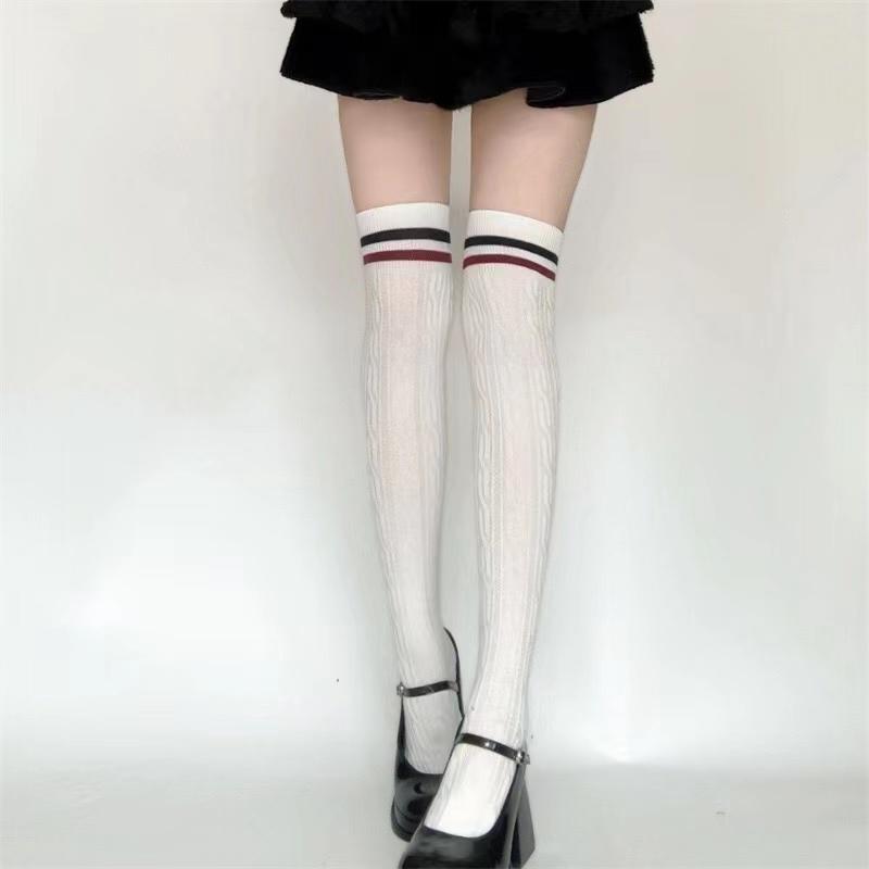 Woman Stockings White Red Blue Strips Lolita Long Socks Over Knee Thigh High Socks Women Compression Socks