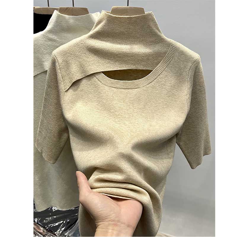 

Трикотажная футболка, женский топ с коротким рукавом, тонкие тонкие футболки, летние повседневные футболки 2023, Camisetas Mujer, корейская модная женская одежда L хаки