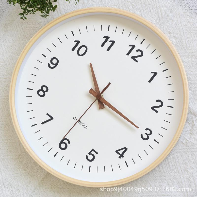 Japanese Silent Quartz Wall Clock - Modern Minimalist Solid Wood Design for Living Room