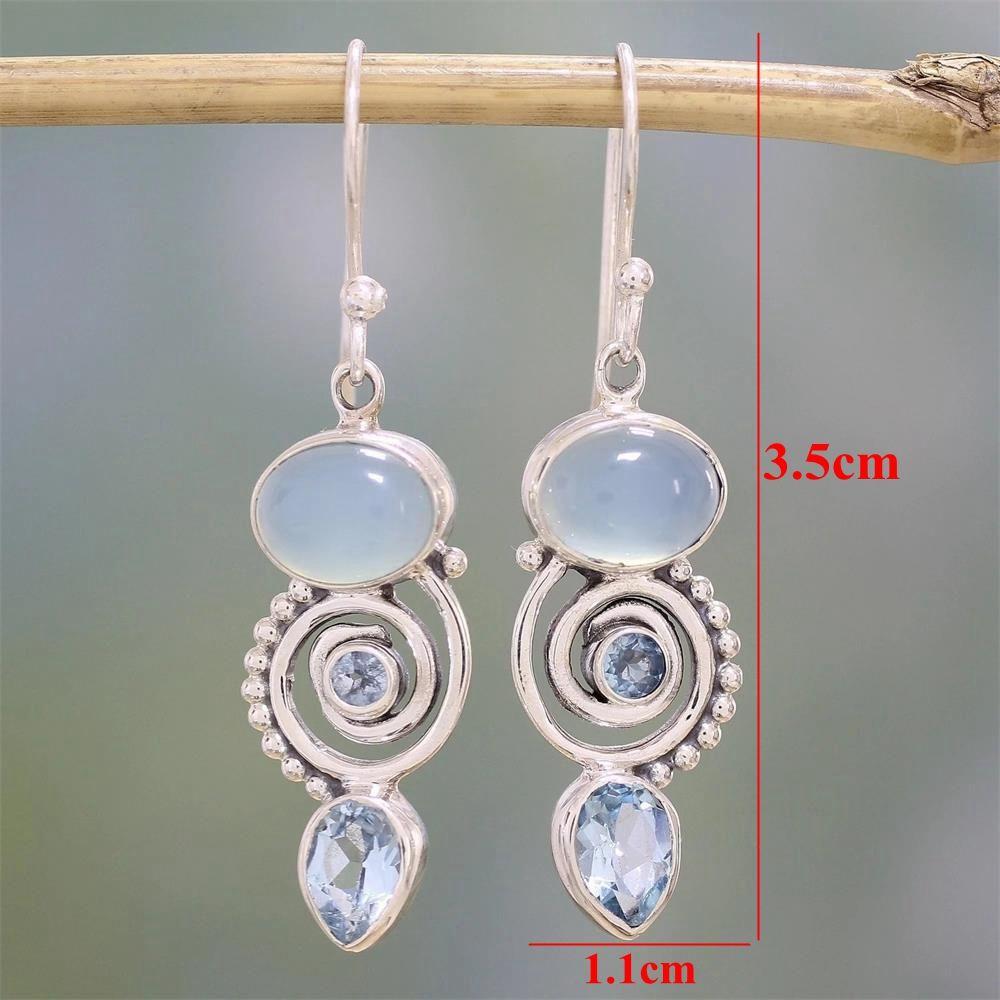 gift Engagement Wedding Jewelry Dangle Topaz Ear Stud Multi-Gemstone Moonstone Earrings Peridot