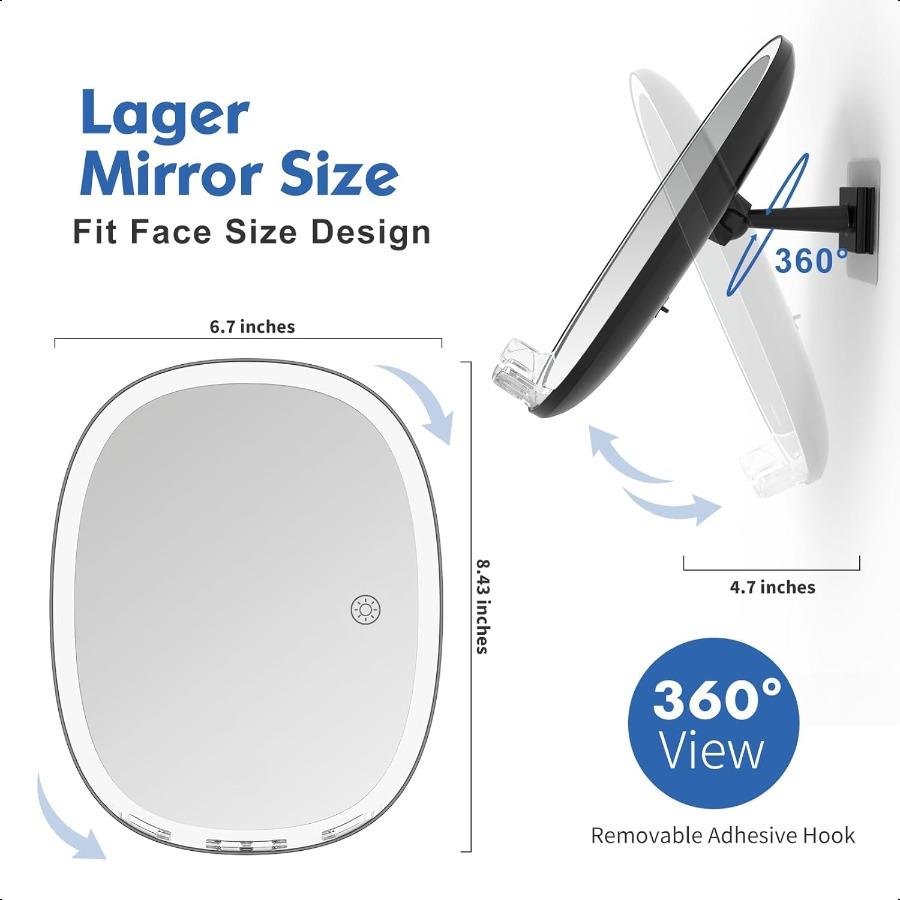 COSMIRROR Shower Mirror Fogl for Shaving with Razor Holders NoDrilling 3Color Dimmable Lights Larger AntiFog Shower Mirror with