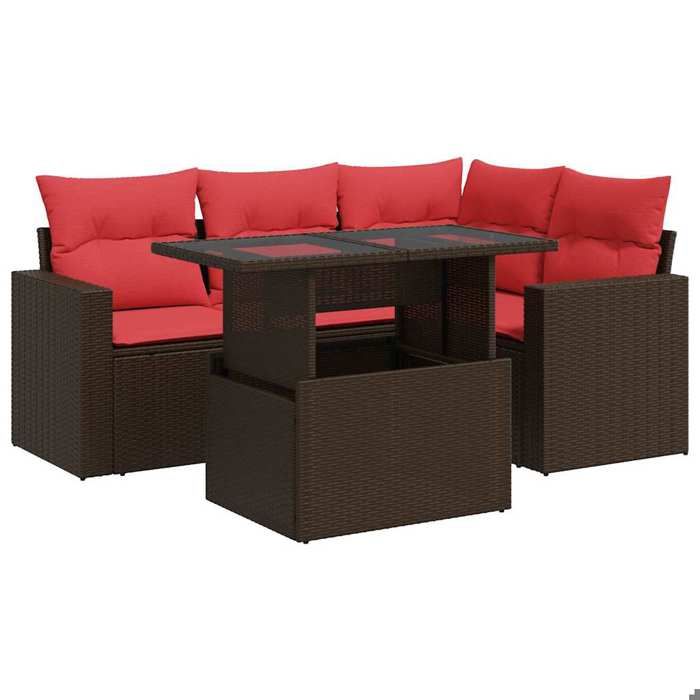 VidaXL Salon de jardin avec coussins 5pcs marron résine tressée acacia, ensemble de canapés d'extérieur, salon de jardin 3326315