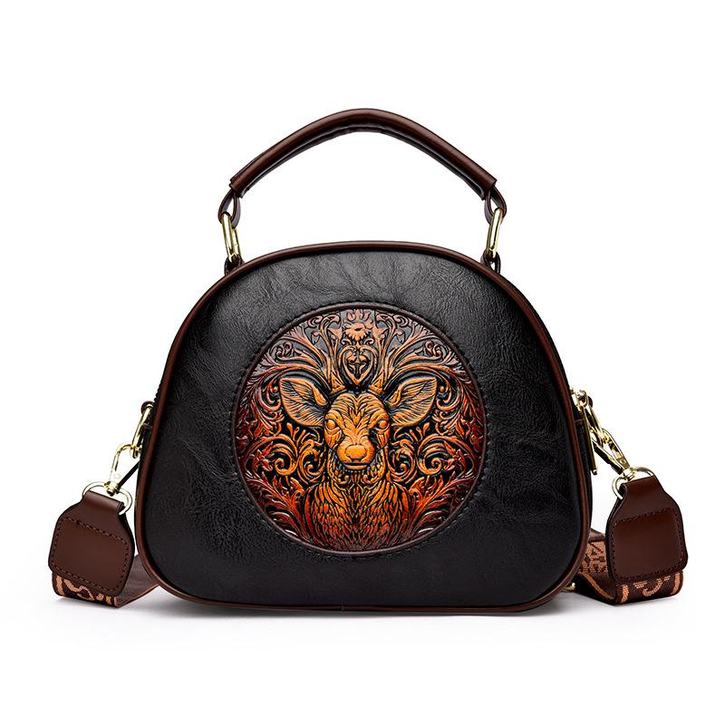 Exquisite Hand-Tooled PU Bag with Deer Design – Vintage-Inspired Crossbody and Top-Handle Bag for Women