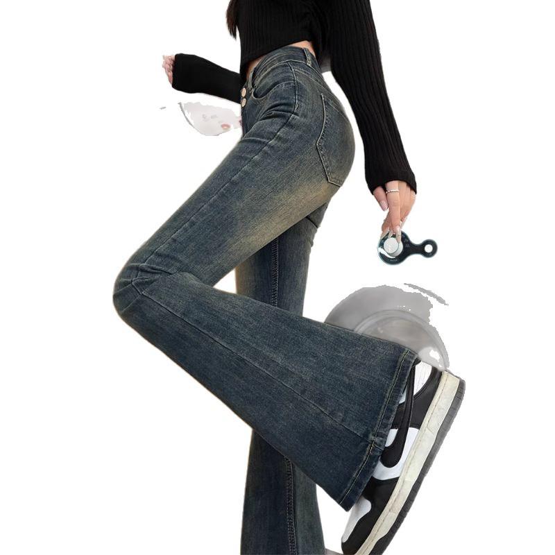 Cement Grey High-Waisted Retro Micro Flare Jeans for Women - Autumn 2025