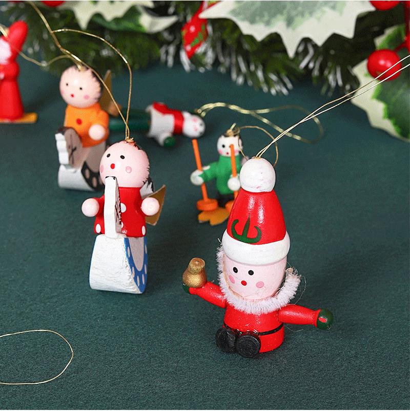 Hand-Painted Wooden Christmas Tree Ornaments Small Pendant Dolls in Box