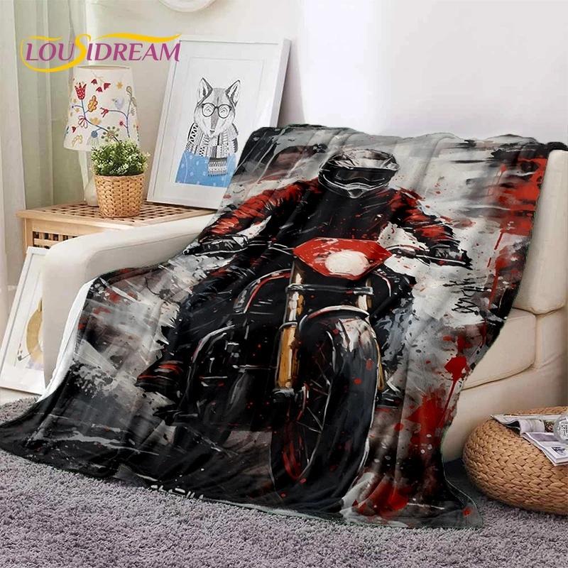 Motocross Modern Retro Motorcycle Soft Blankets Cozy Warm Throw for Picnic Bed Sofa Home Bedroom