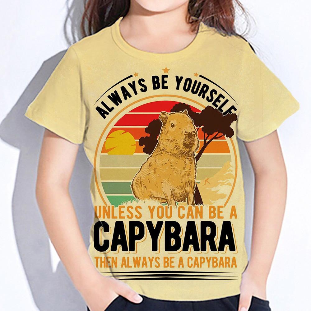 Dětské tričko Capybara Potisk Bílá trička Dětské tričko Kreslený chlapec Letní oblečení Dětské tričko s výstřihem Móda Dětské tričko