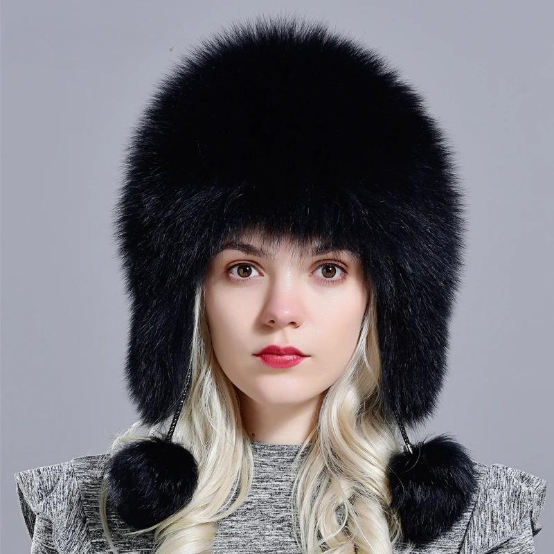 Fox Fur Hats For Women Winter Warm Natural Geniune Real Fur Hats with Earflaps Handsewn Fashionable Bomber Hat Ushanka