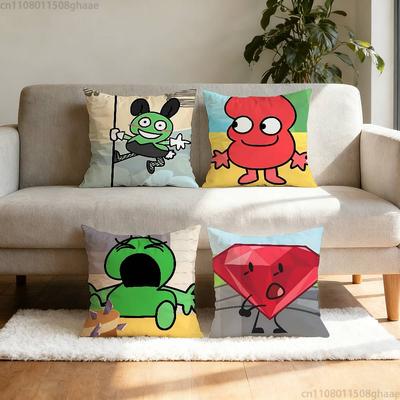 Housse d'oreiller Anime BFDI Drôle Housse d'oreiller Anti-acariens Fermeture éclair invisible peluche courte soyeuse Housse de coussin de canapé