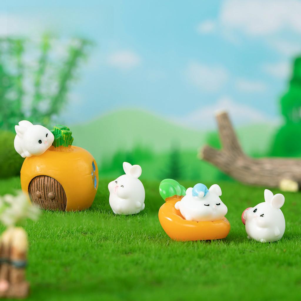 Adorable Resin Miniature Fat Bunny Figurines Diy Desktop Decor Cute Cartoon Style